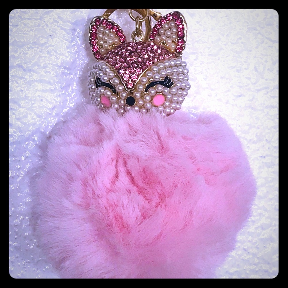 Pink pom pom key chain